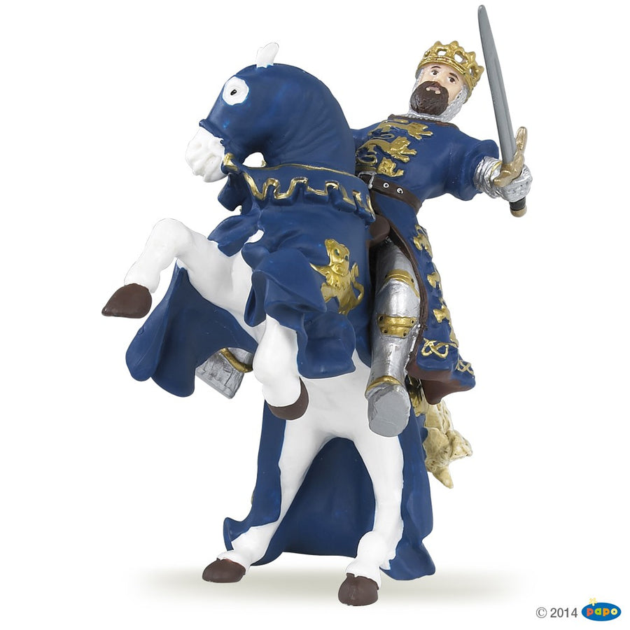Cheval du roi Richard bleu Papo en PVC, Collection Médiéval, jouet éducatif idéal pour enfants et collectionneurs