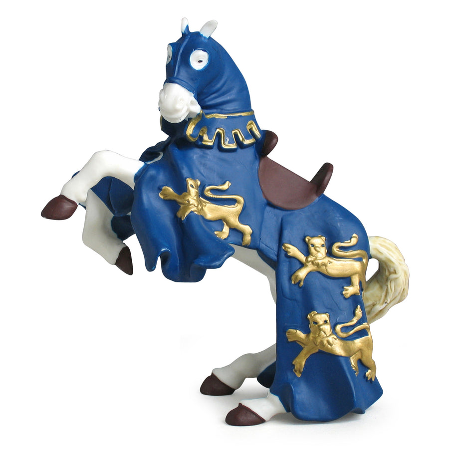 Cheval du roi Richard bleu Papo en PVC, Collection Médiéval, jouet éducatif idéal pour enfants et collectionneurs