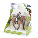 Figurine Cheval de concours et son cavalier Papo en PVC, Collection chevaux, jouet éducatif idéal pour enfants et collectionneurs