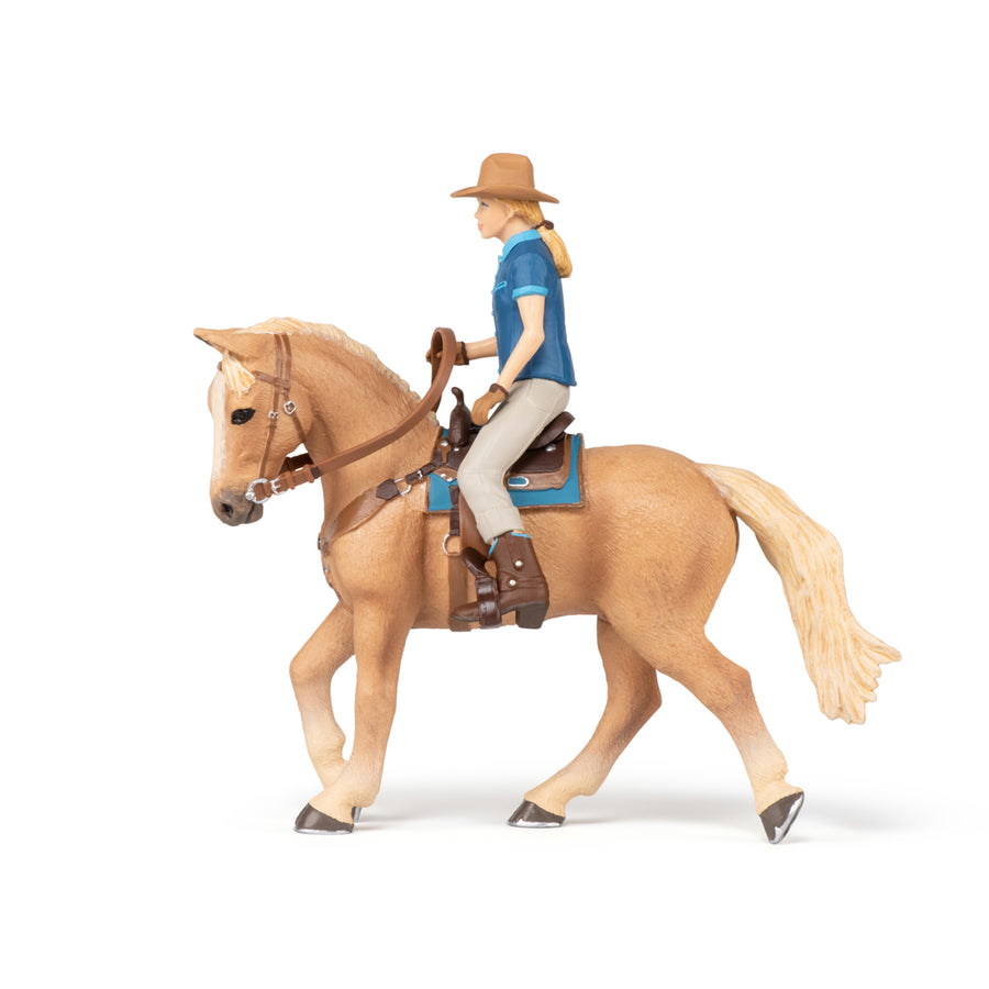 Figurine Cheval western et sa cavalière Papo en PVC, Collection chevaux, jouet éducatif idéal pour enfants et collectionneurs